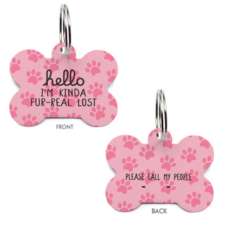 Hello I'm Kinda Fur-Real Lost Bone Shape Pet Tag - Pink