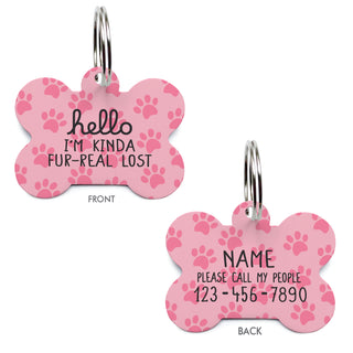 Hello I'm Kinda Fur-Real Lost Bone Shape Pet Tag - Pink