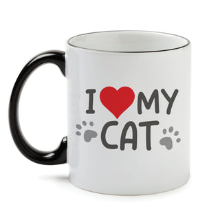 I Love My Cat Mug with Black Handle and Rim 11oz