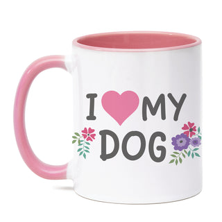 I Love My Dog Floral Mug with Pink Handle and Rim 11oz