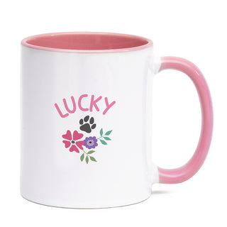 I Love My Dog Floral Mug with Pink Handle and Rim 11oz