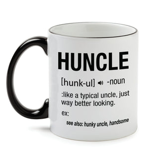 Huncle White Coffee Mug With Black Rim And Handle-11oz