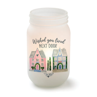 Wished You Lived Next Door Pink & Blue Houses Mason Jar Votive Holder