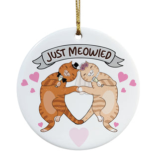 Just Meowied Cat Couple Round  Ceramic Ornament