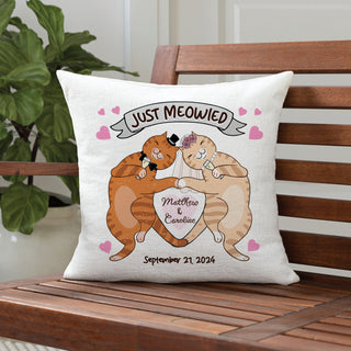 Just Meowied Cat Couple Throw Pillow