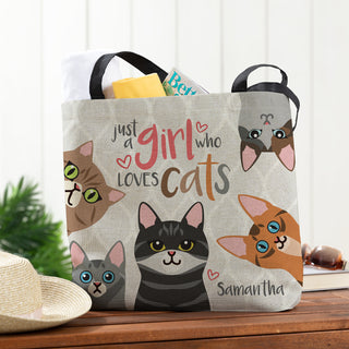 Just a Girl Who Loves Cats Tote Bag with Cute Cat Pattern gift for cat lover