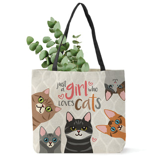 Just a Girl Who Loves Cats Burlap Tote with Black Handle