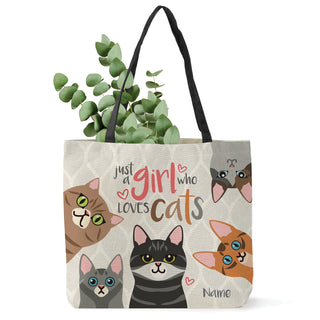 Just a Girl Who Loves Cats Burlap Tote with Black Handle