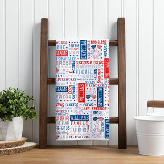 Patriotic Waffle Tea Towel with Word Art Design Personalized