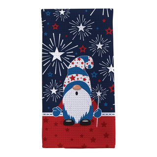 Patriotic Gnome with Fireworks Waffle Tea Towel