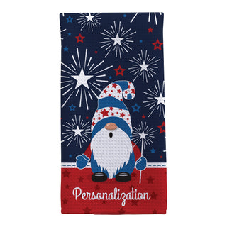 Patriotic Gnome with Fireworks Waffle Tea Towel