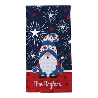 Patriotic Gnome with Fireworks Waffle Tea Towel