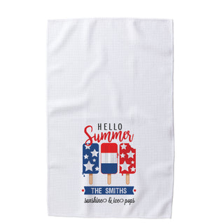 Hello Summer Stars Patriotic Ice Pops Waffle Tea Towel