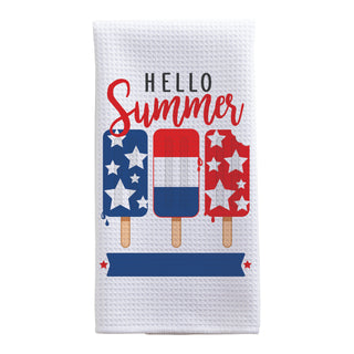 Hello Summer Stars Patriotic Ice Pops Waffle Tea Towel