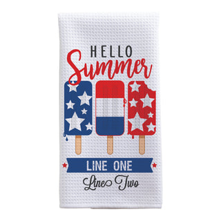 Hello Summer Stars Patriotic Ice Pops Waffle Tea Towel