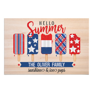 Hello Summer Patriotic Ice Pops Personalized Doormat