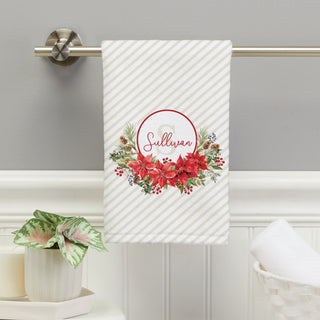 Personalized Holiday Themed Hand Towel with Pointsettia