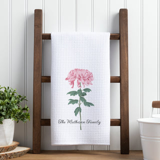 Pink Chrysanthemum Waffle Style Tea Towel