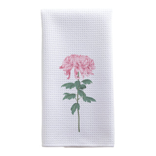 Pink Chrysanthemum Waffle Style Tea Towel