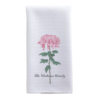 Pink Chrysanthemum Waffle Style Tea Towel