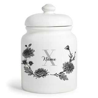 Black & White Floral Name with Initial Cookie Jar