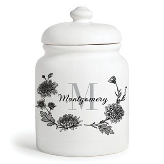 Black & White Floral Name with Initial Cookie Jar