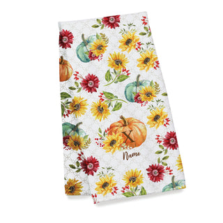 Fall Floral Pumpkin Pattern Initial & Name Initial and Name Bath Towel