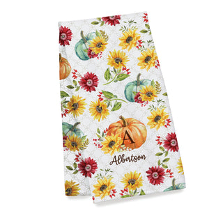 Fall Floral Pumpkin Pattern Initial & Name Initial and Name Bath Towel