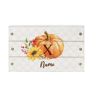 Fall Floral Pumpkin Initial & Name Wood Block Sign