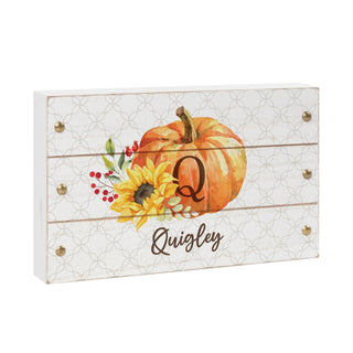 Fall Floral Pumpkin Initial & Name Wood Block Sign