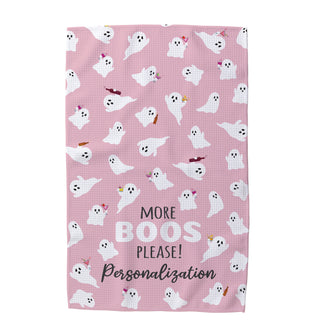 More Boos Please Pink Ghost Pattern Waffle Tea Towel