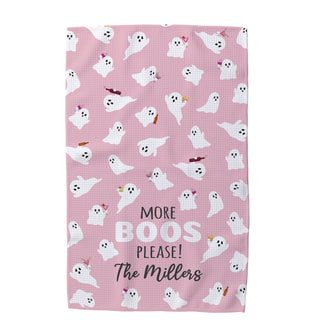 More Boos Please Pink Ghost Pattern Waffle Tea Towel