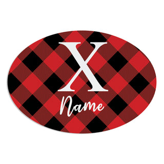 Buffalo Check Name & Initial Wreath Door Hanger