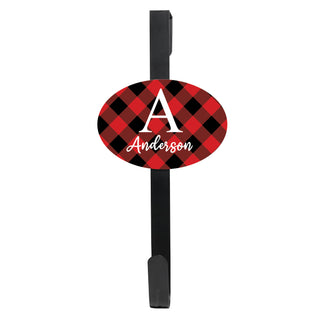 Buffalo Check Name & Initial Wreath Door Hanger