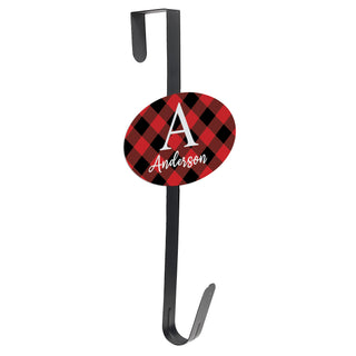 Buffalo Check Name & Initial Wreath Door Hanger