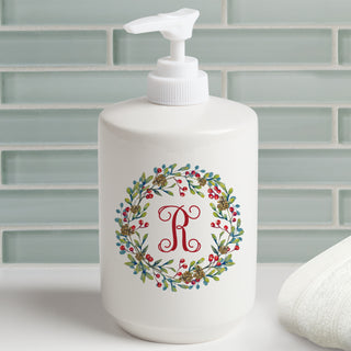 Holiday Wreath Red Script Initial Soap Dispenser