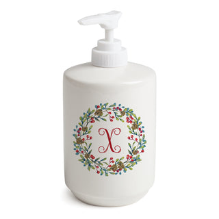 Holiday Wreath Red Script Initial Soap Dispenser