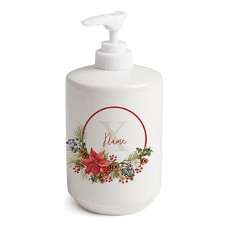 Poinsettia Wreath Name & Initial Soap Dispenser