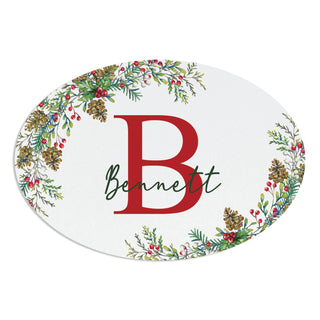 Christmas Pine Name & Initial Oval Metal Plaque