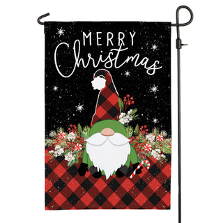 Merry Christmas Buffalo Check Gnome Garden Flag