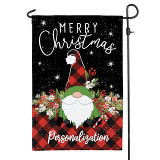 Merry Christmas Buffalo Check Gnome Garden Flag