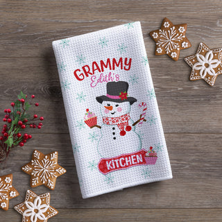 Cute Grandma Snowlady Waffle Tea Towel