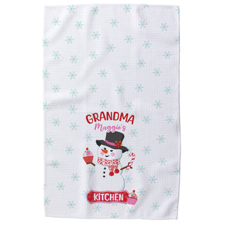 Cute Grandma Snowlady Waffle Tea Towel