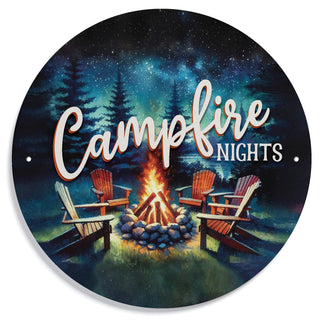 Campfire Nights Round Metal Sign