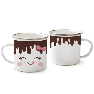 Chocolate Marshmallow Face Pink Bow Camp Mug