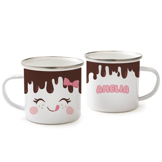 Chocolate Marshmallow Face Pink Bow Camp Mug