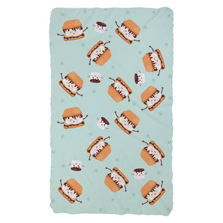 Cute S'Mores Characters Pattern Fuzzy Blanket - Aqua