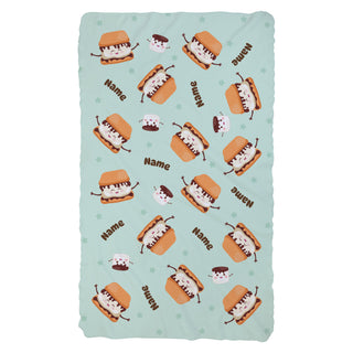 Cute S'Mores Characters Pattern Fuzzy Blanket - Aqua