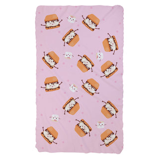 Cute S'Mores Characters Pattern Fuzzy Blanket - Pink