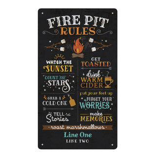 Fire Pit Rules Metal Sign - 8x14